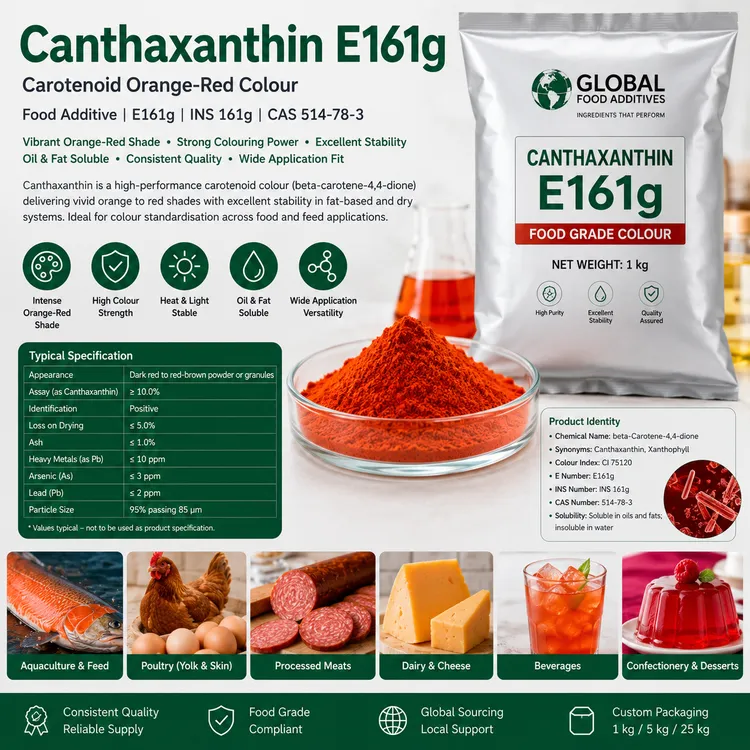 Canthaxanthin E161g orange-red carotenoid colour food additive ingredient illustration
