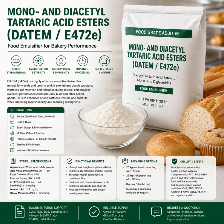 Mono- and Diacetyl Tartaric Acid Esters DATEM E472e food additive food additive ingredient illustration