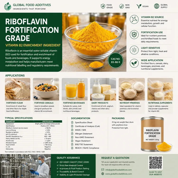 Riboflavin Fortification Grade vitamin B2 ingredient food additive ingredient illustration