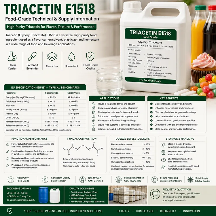 Food-grade Triacetin E1518 clear liquid product